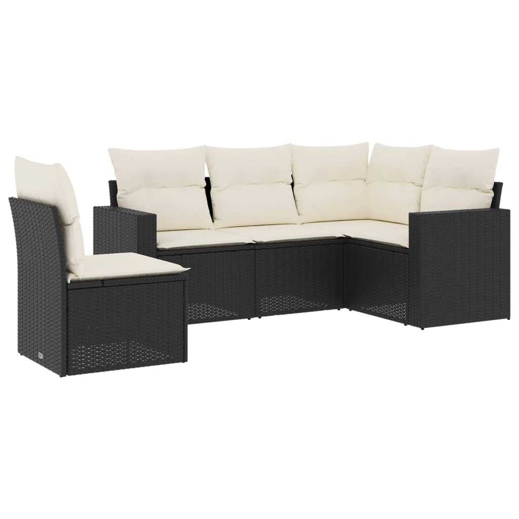 Garden Sofa Set Black PE Rattan, Powder-Coated Steel Large