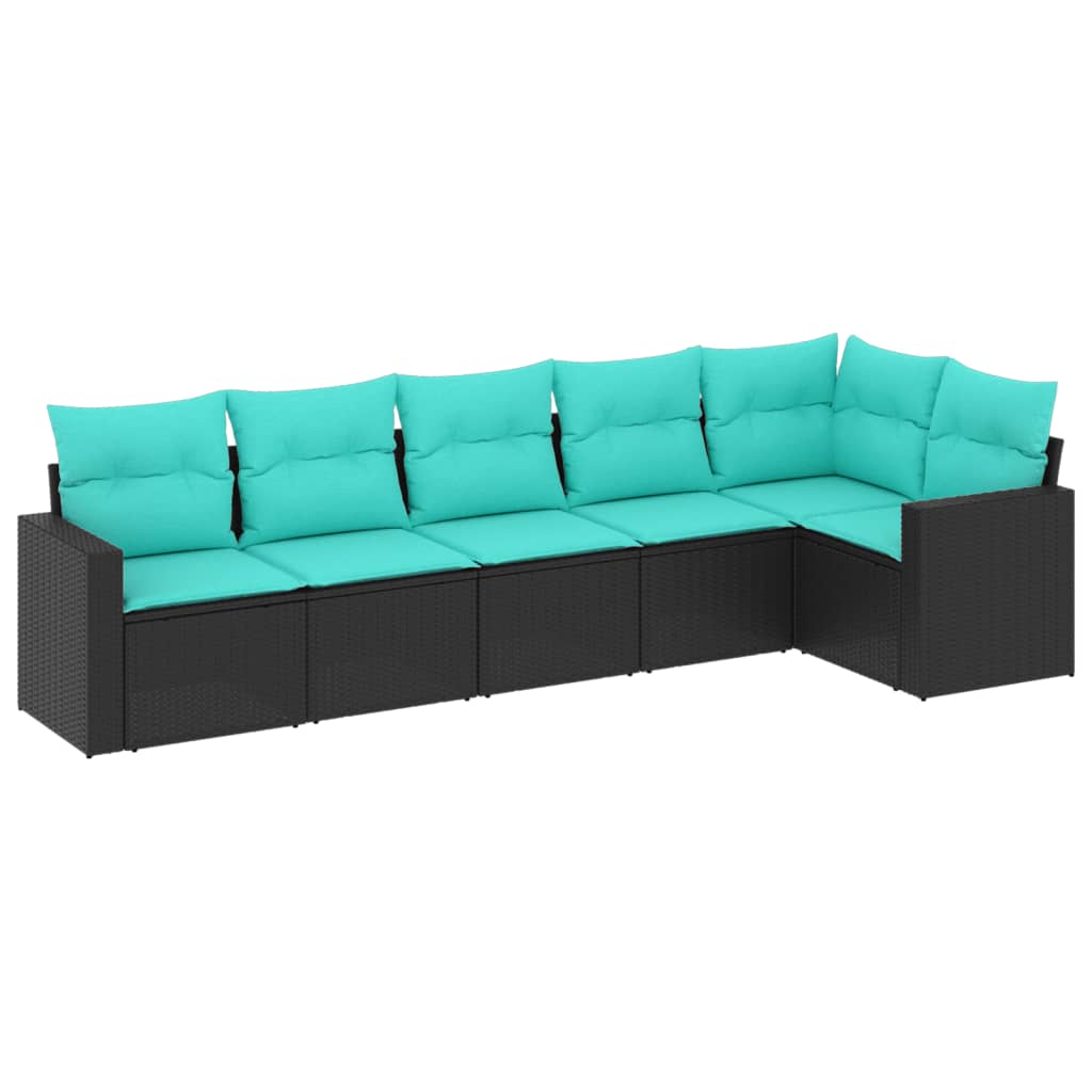 6 Piece Patio Sofa Set with Cushions Black Poly Rattan