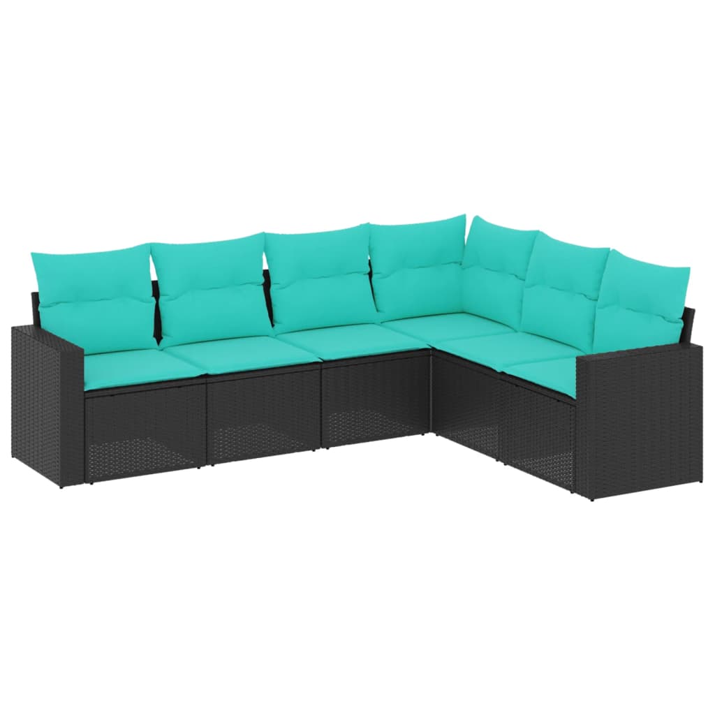 6 Piece Patio Sofa Set with Cushions Black Poly Rattan