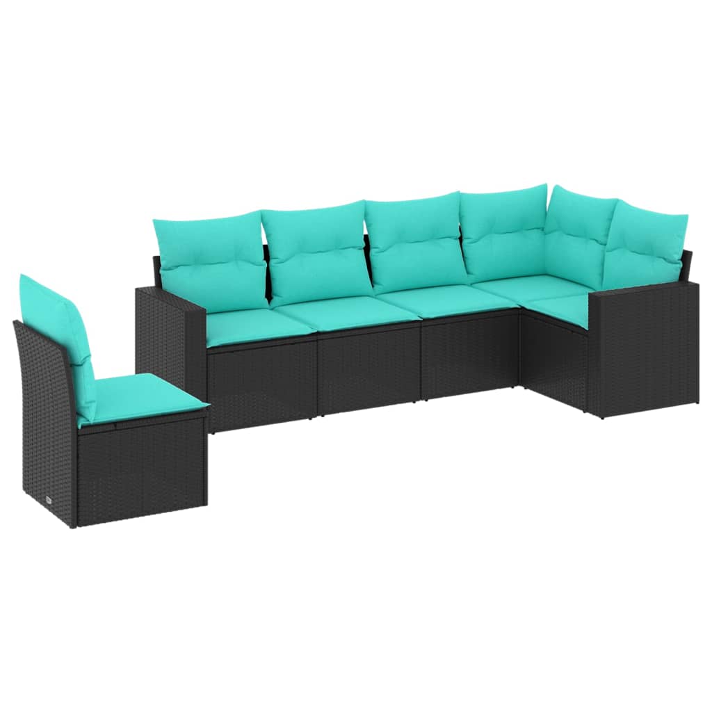 6 Piece Patio Sofa Set with Cushions Black Poly Rattan
