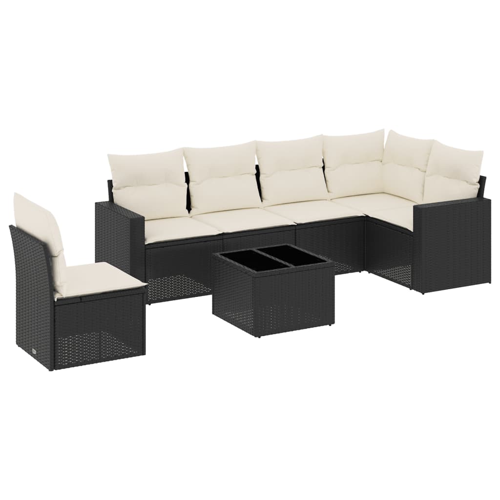 Garden Sofa Set Black PE Rattan, Powder-Coated Steel, Tempered Glass