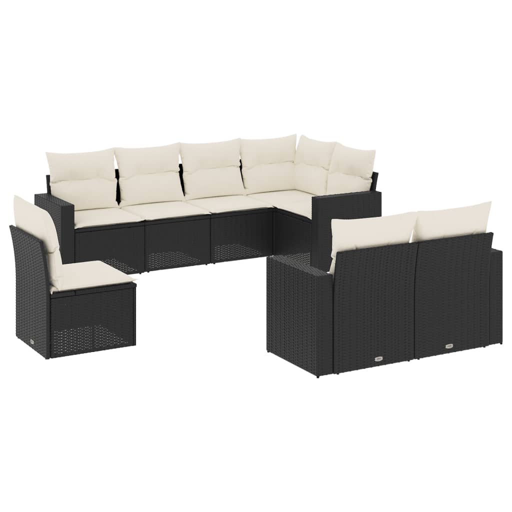 Garden Sofa Set Black PE rattan, powder-coated steel Large