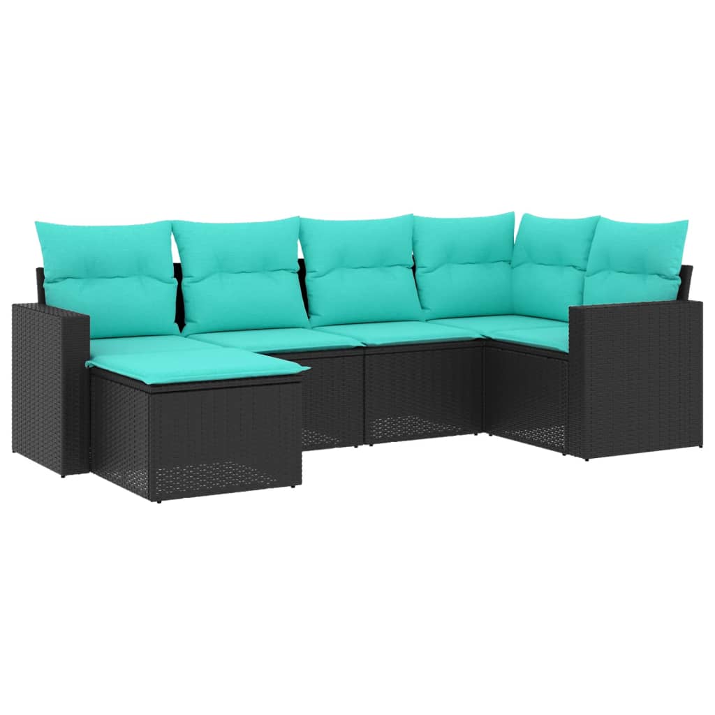 6 Piece Patio Sofa Set with Cushions Black Poly Rattan