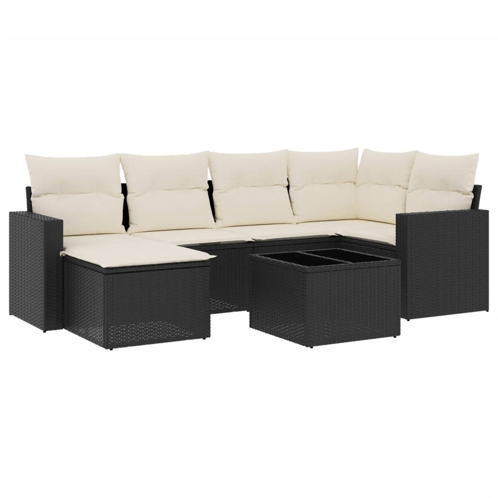 Garden Sofa Set Black Poly Rattan 7-Piece Set Adjustable Armrests