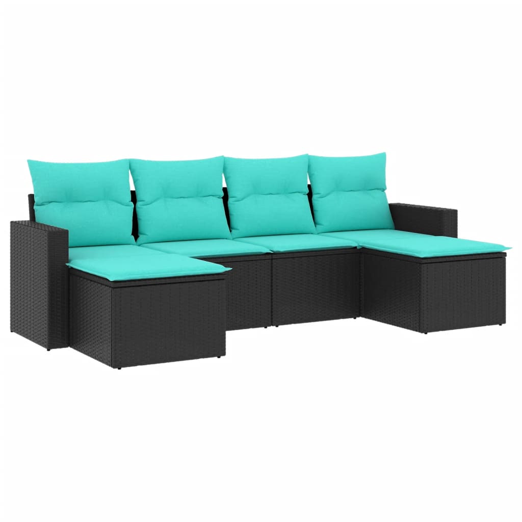 Garden Sofa Set Black, Blue PE Rattan, Powder-Coated Steel, Polyester