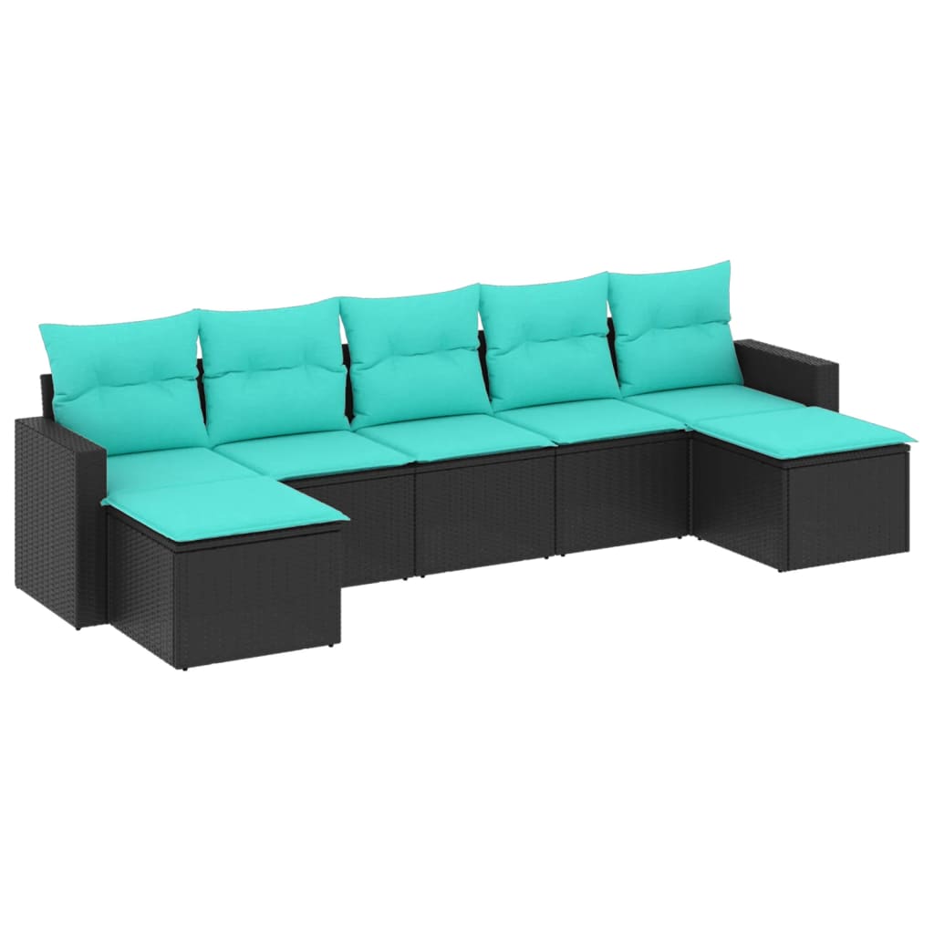 7 Piece Patio Sofa Set with Cushions Black Poly Rattan