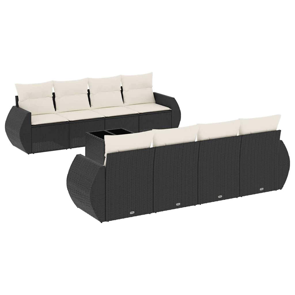 Garden Sofa Set Black and Cream White PE rattan 98.4 in