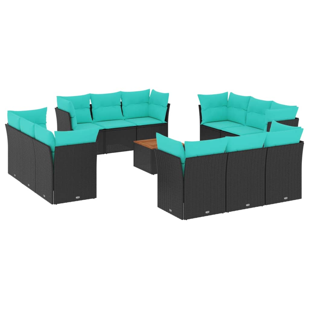 13 Piece Patio Sofa Set with Cushions Black Poly Rattan