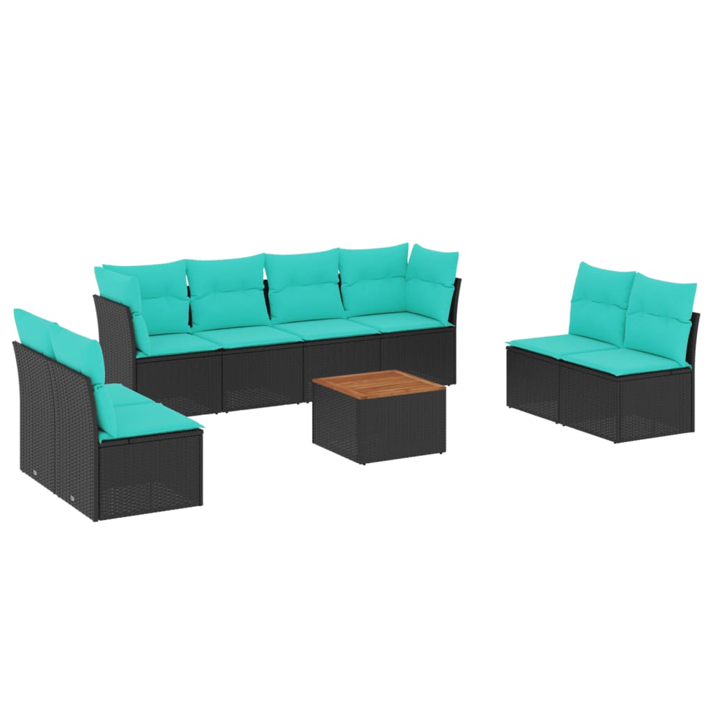 9 Piece Patio Sofa Set with Cushions Black Poly Rattan
