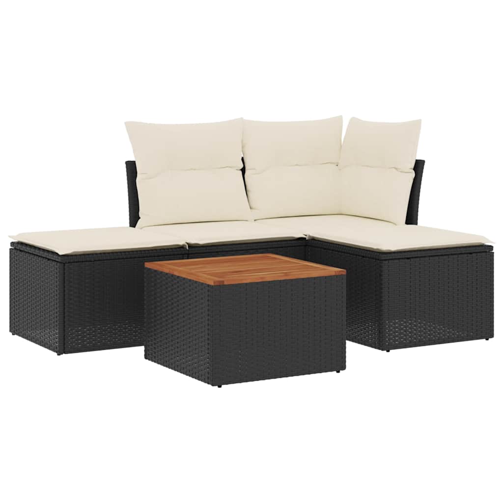 Garden Sofa Set Black PE Rattan 5 Piece Modular Garden Sofa Set