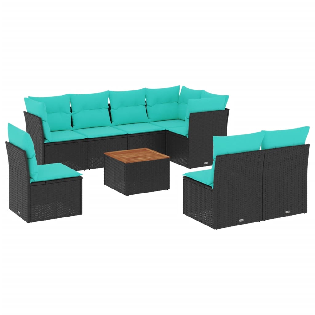 9 Piece Patio Sofa Set with Cushions Black Poly Rattan