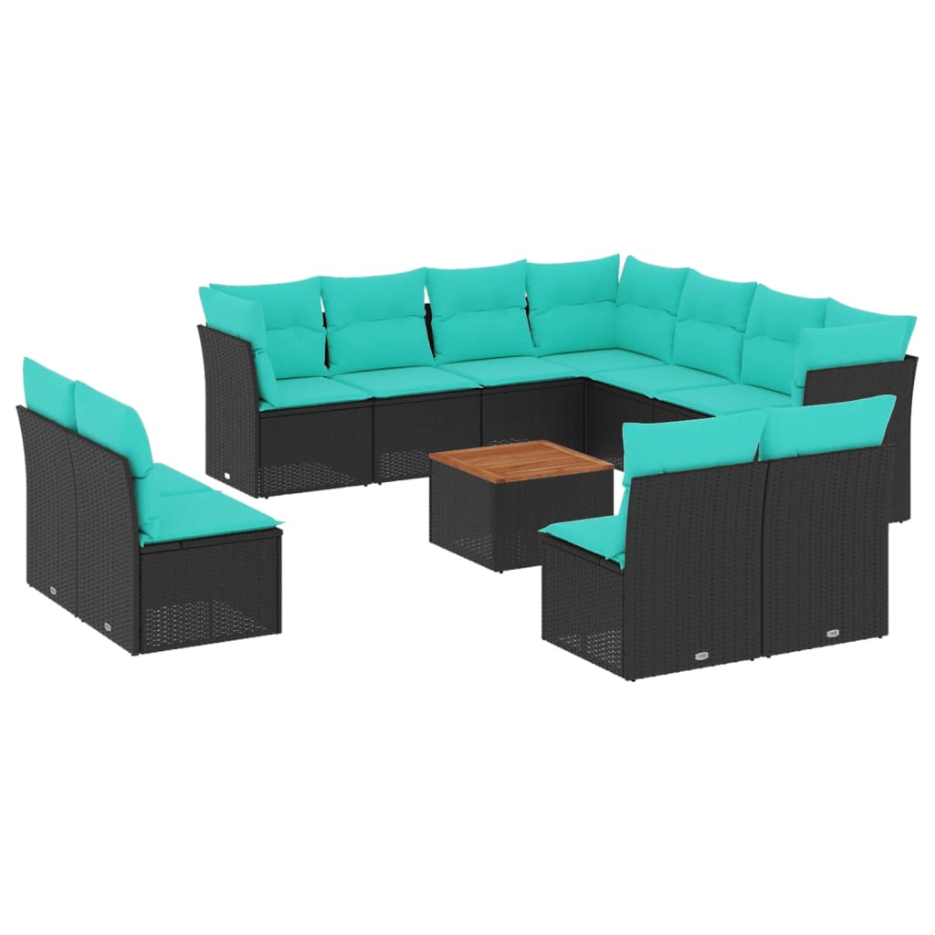 12 Piece Patio Sofa Set with Cushions Black Poly Rattan