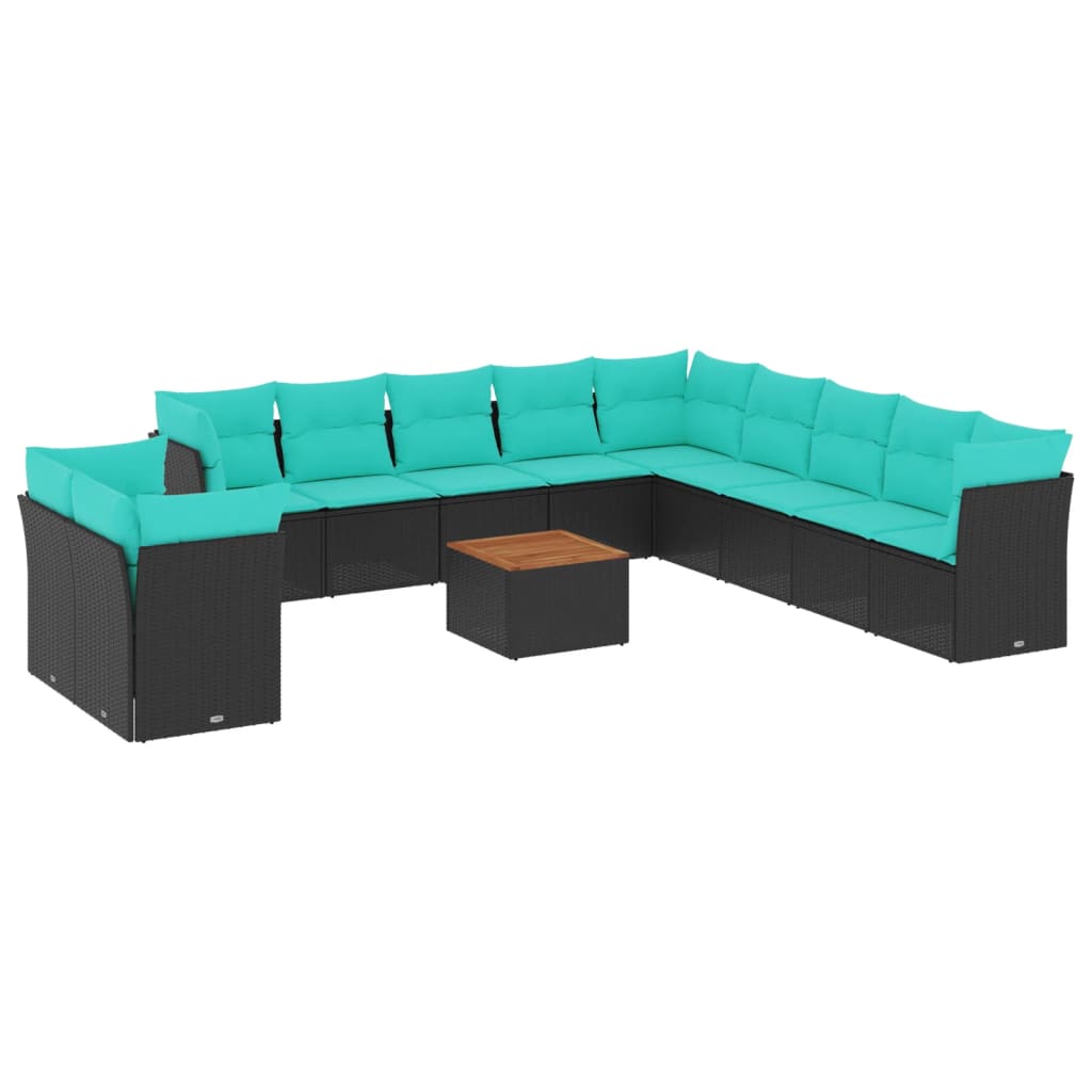 12 Piece Patio Sofa Set with Cushions Black Poly Rattan