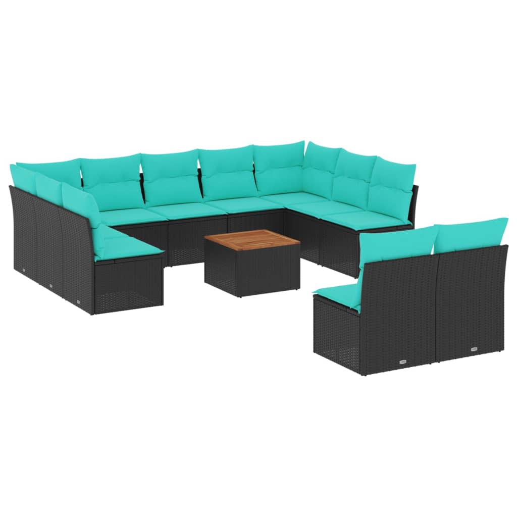 12 Piece Patio Sofa Set with Cushions Black Poly Rattan