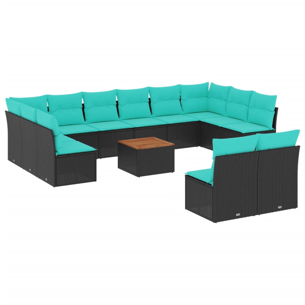 13 Piece Patio Sofa Set with Cushions Black Poly Rattan