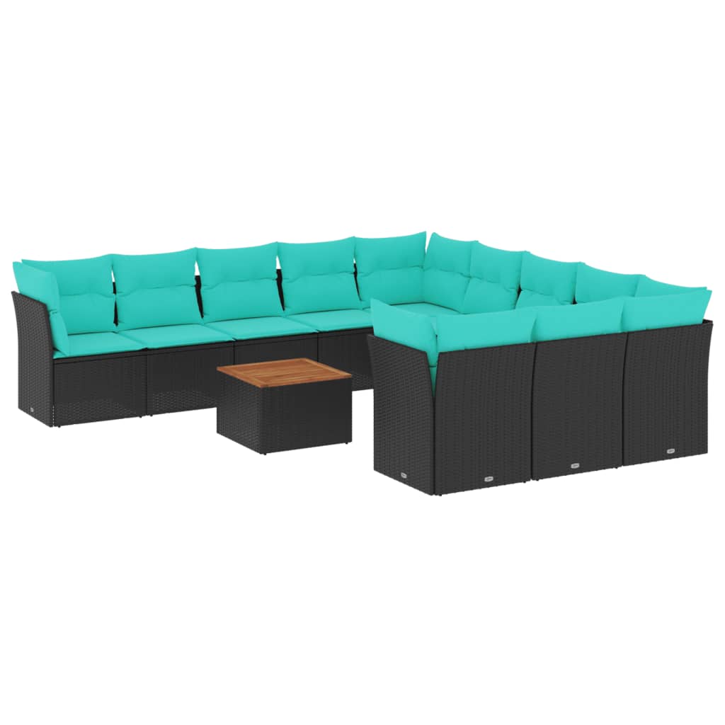 12 Piece Patio Sofa Set with Cushions Black Poly Rattan