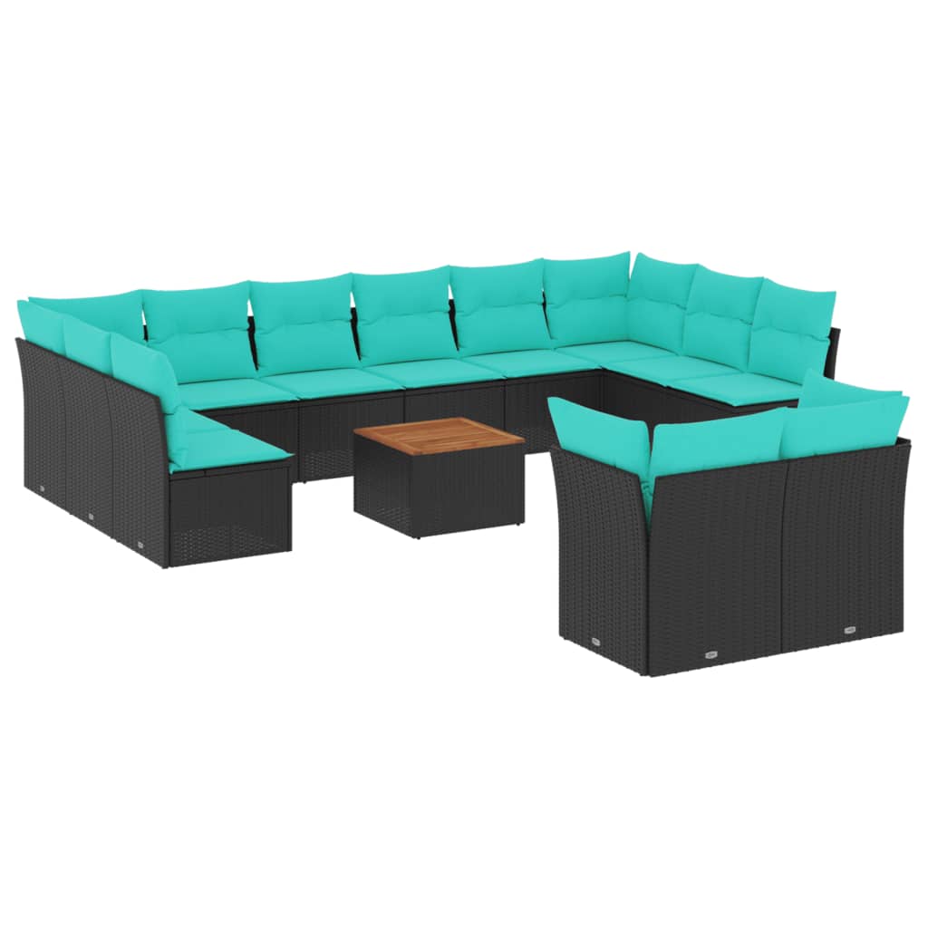 13 Piece Patio Sofa Set with Cushions Black Poly Rattan