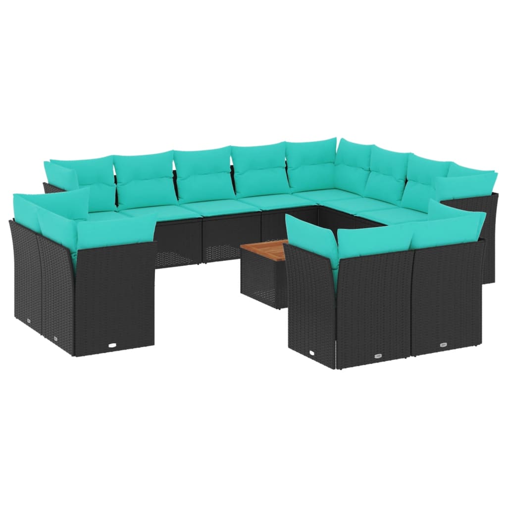 13 Piece Patio Sofa Set with Cushions Black Poly Rattan