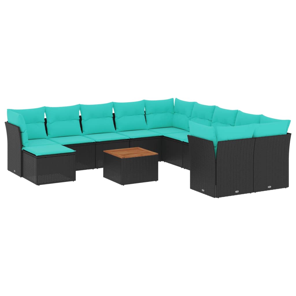 12 Piece Patio Sofa Set with Cushions Black Poly Rattan