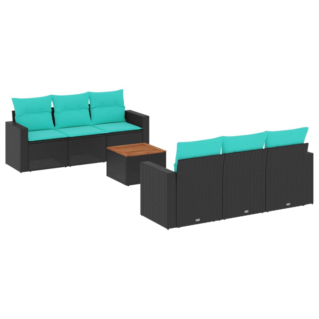 7 Piece Patio Sofa Set with Cushions Black Poly Rattan
