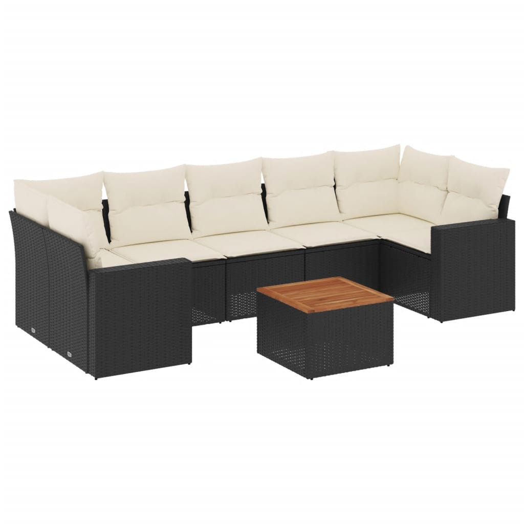 Garden Sofa Set Black Poly Rattan 8-Piece UV-resistant materials
