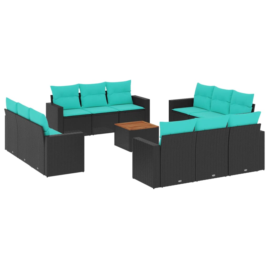 13 Piece Patio Sofa Set with Cushions Black Poly Rattan