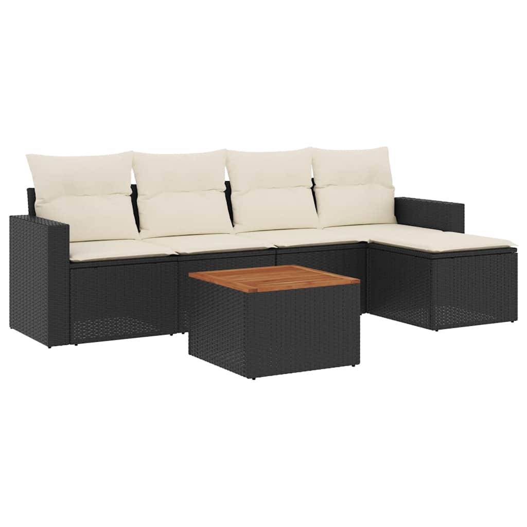 Garden Sofa Set Black PE Rattan 6-piece Modular Garden Sofa Set