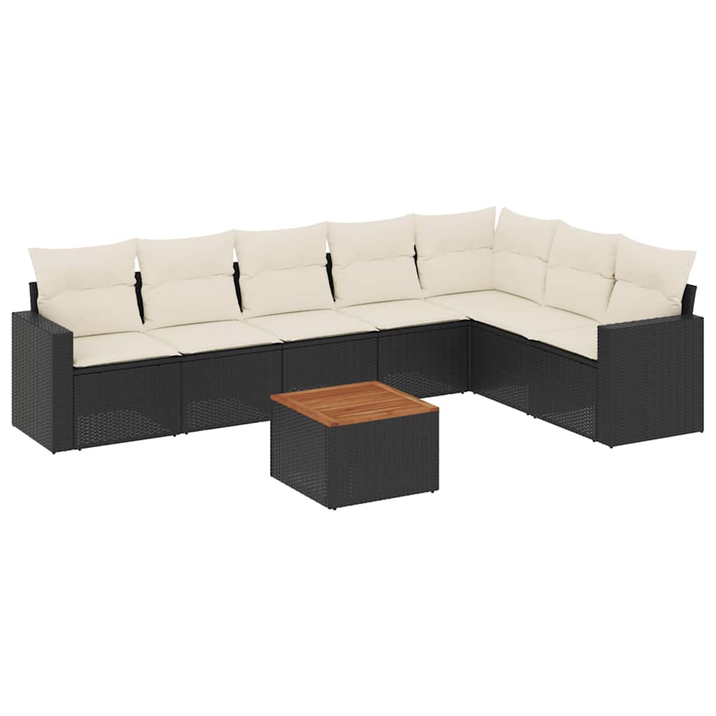 Garden Sofa Set Black and Cream White PE Rattan Large Modular