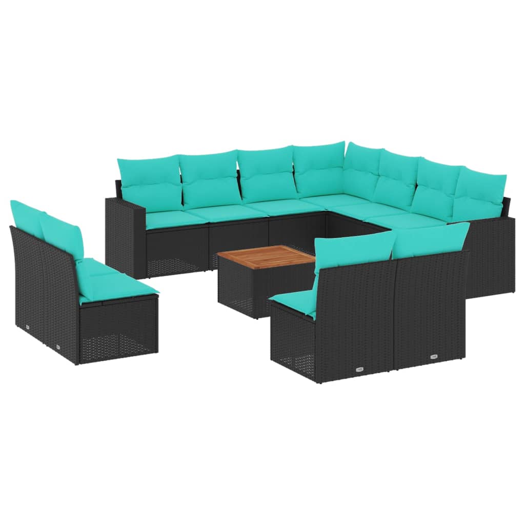 12 Piece Patio Sofa Set with Cushions Black Poly Rattan