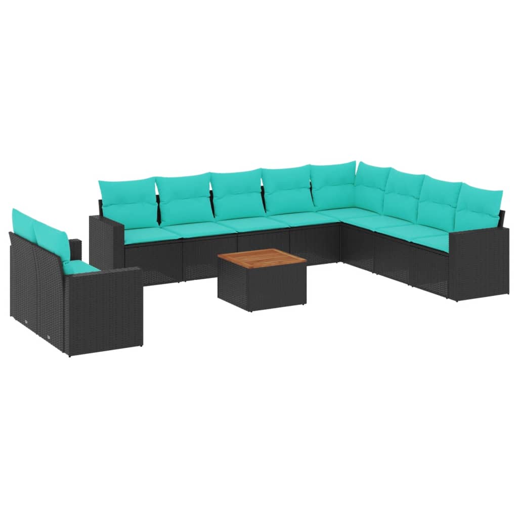 11 Piece Patio Sofa Set with Cushions Black Poly Rattan