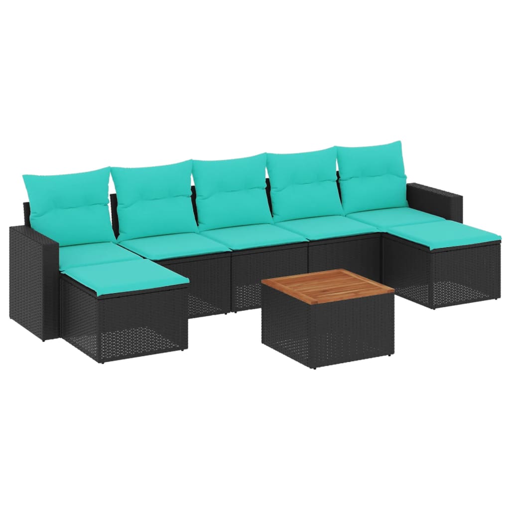 8 Piece Patio Sofa Set with Cushions Black Poly Rattan