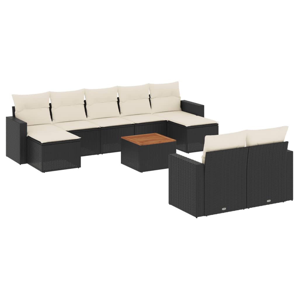 Garden Sofa Set Black Poly Rattan Large Adjustable Armrests