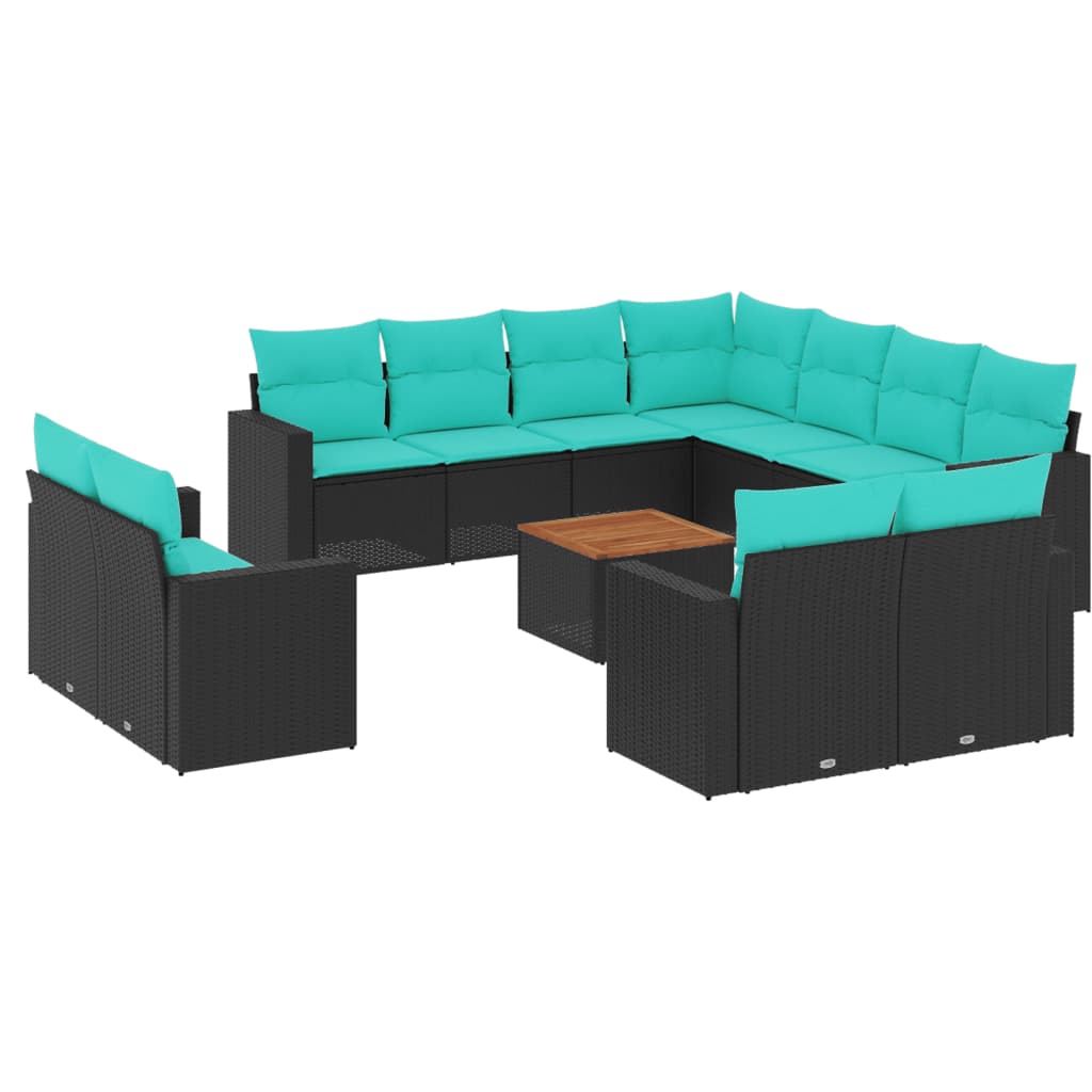 12 Piece Patio Sofa Set with Cushions Black Poly Rattan