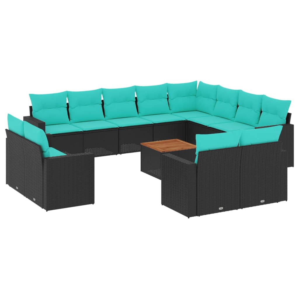 13 Piece Patio Sofa Set with Cushions Black Poly Rattan