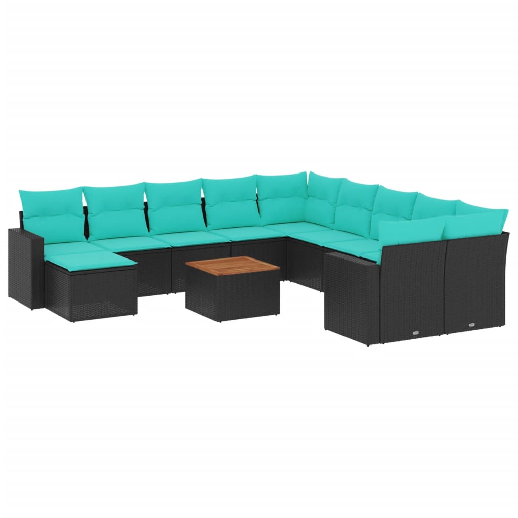 12 Piece Patio Sofa Set with Cushions Black Poly Rattan