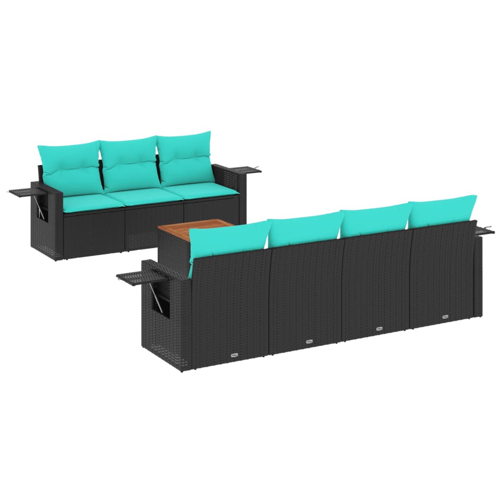 8 Piece Patio Sofa Set with Cushions Black Poly Rattan
