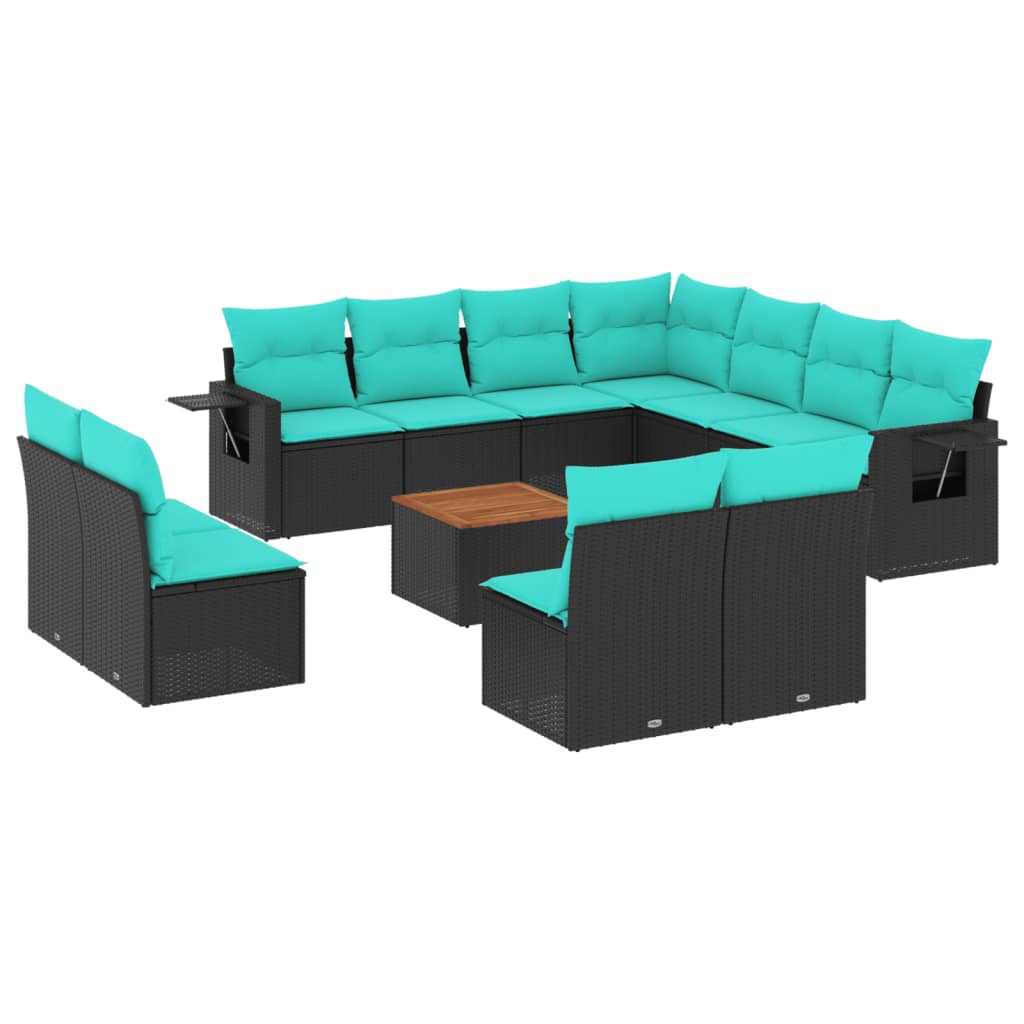 12 Piece Patio Sofa Set with Cushions Black Poly Rattan