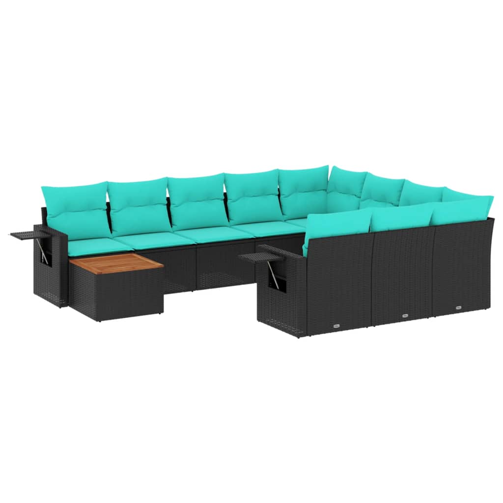 11 Piece Patio Sofa Set with Cushions Black Poly Rattan
