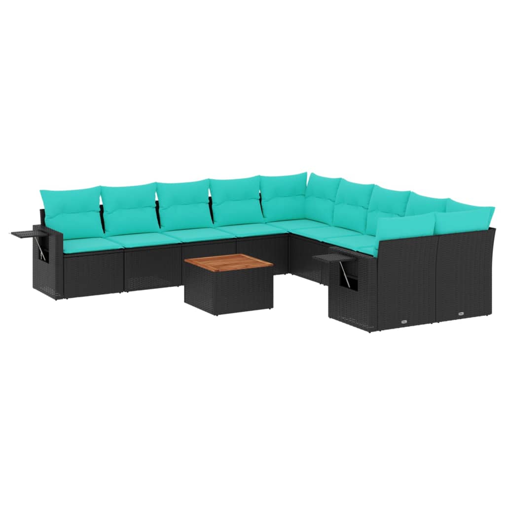 11 Piece Patio Sofa Set with Cushions Black Poly Rattan