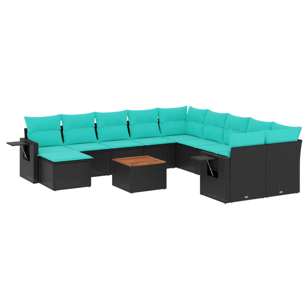12 Piece Patio Sofa Set with Cushions Black Poly Rattan