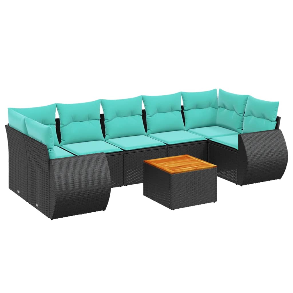 8 Piece Patio Sofa Set with Cushions Black Poly Rattan