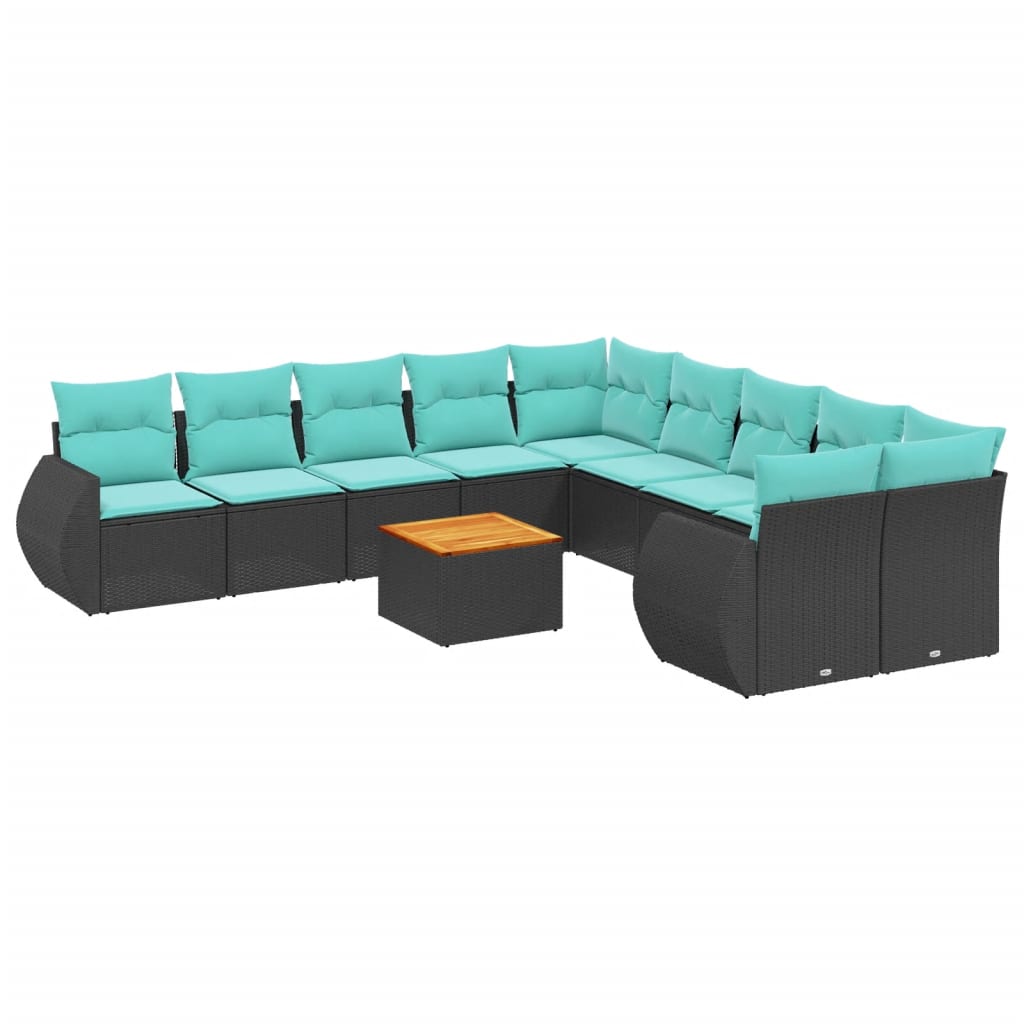 11 Piece Patio Sofa Set with Cushions Black Poly Rattan