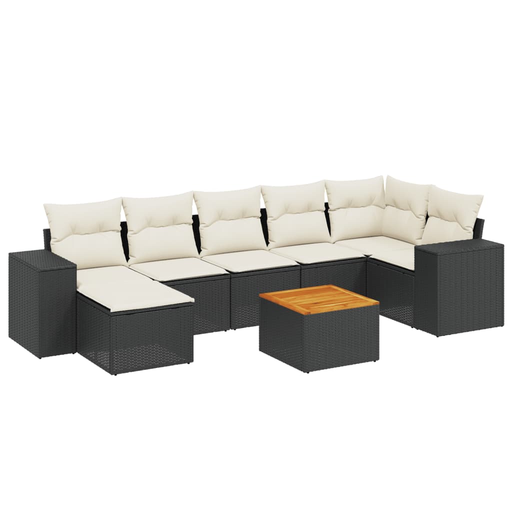 Garden Sofa Set Black PE rattan, powder-coated steel, acacia wood