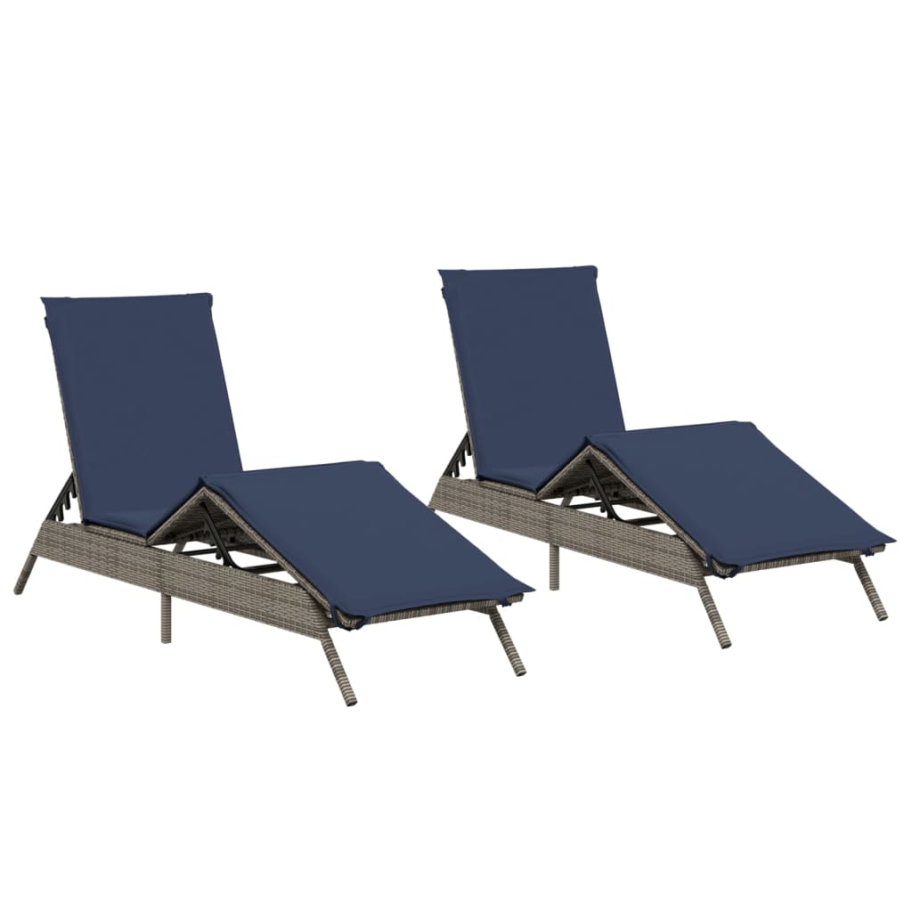 Patio Sun Lounger Gray Poly Rattan Standard Size