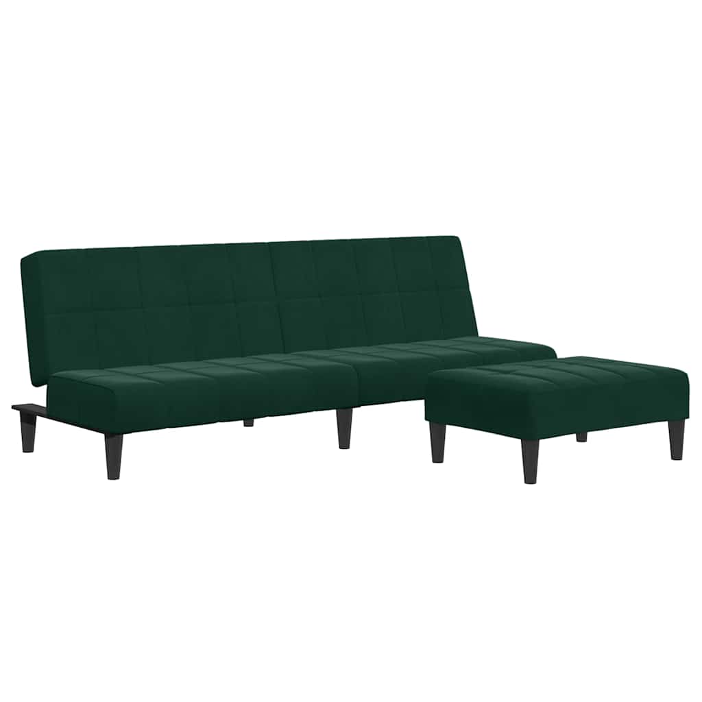 Sofa Bed Dark Green Velvet, Wood, Foam, Plastic 2-Seater Foldable