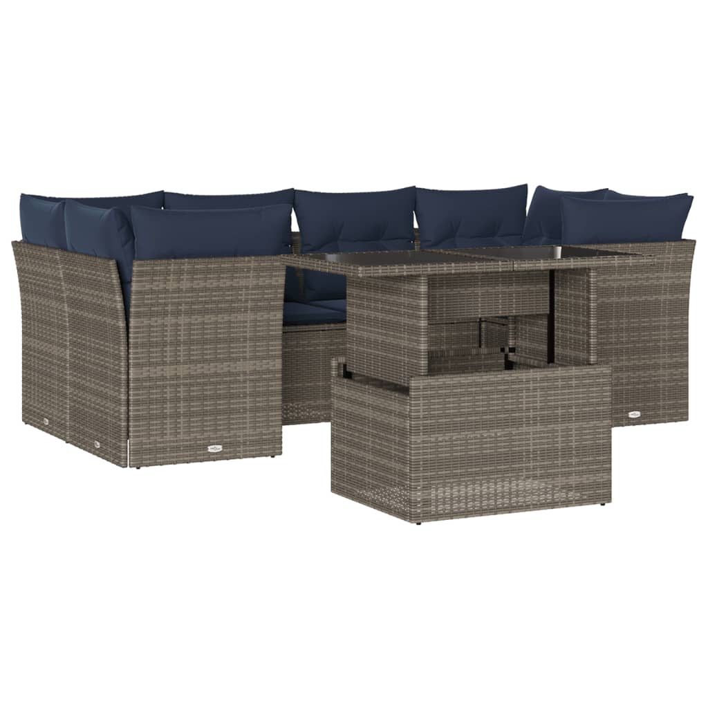 7 Piece Garden Sofa Set with Cushions Grey Poly Rattan