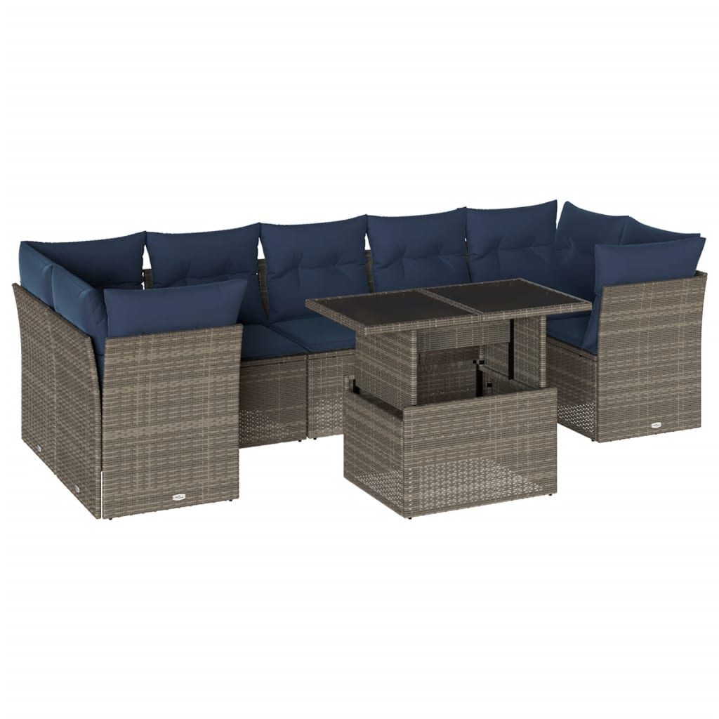 8 Piece Garden Sofa Set with Cushions Grey Poly Rattan