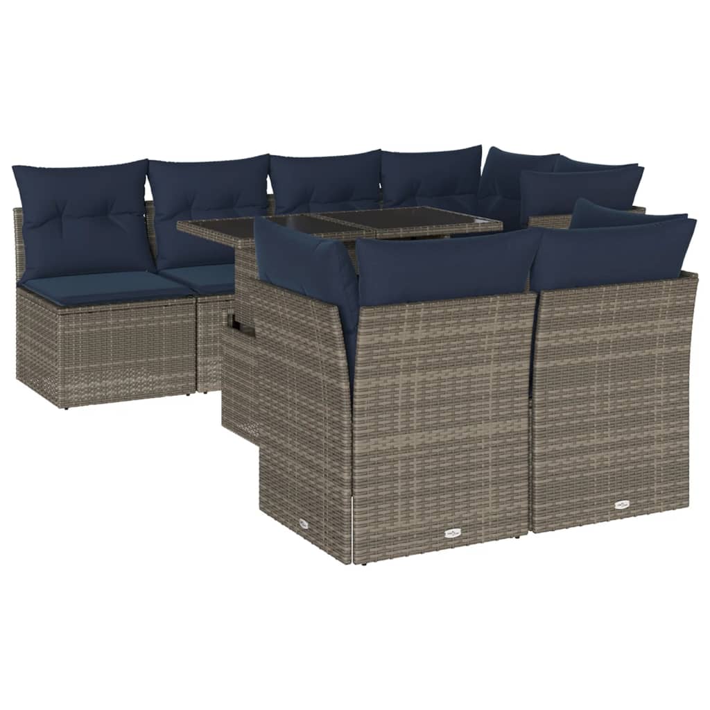 8 Piece Garden Sofa Set with Cushions Grey Poly Rattan