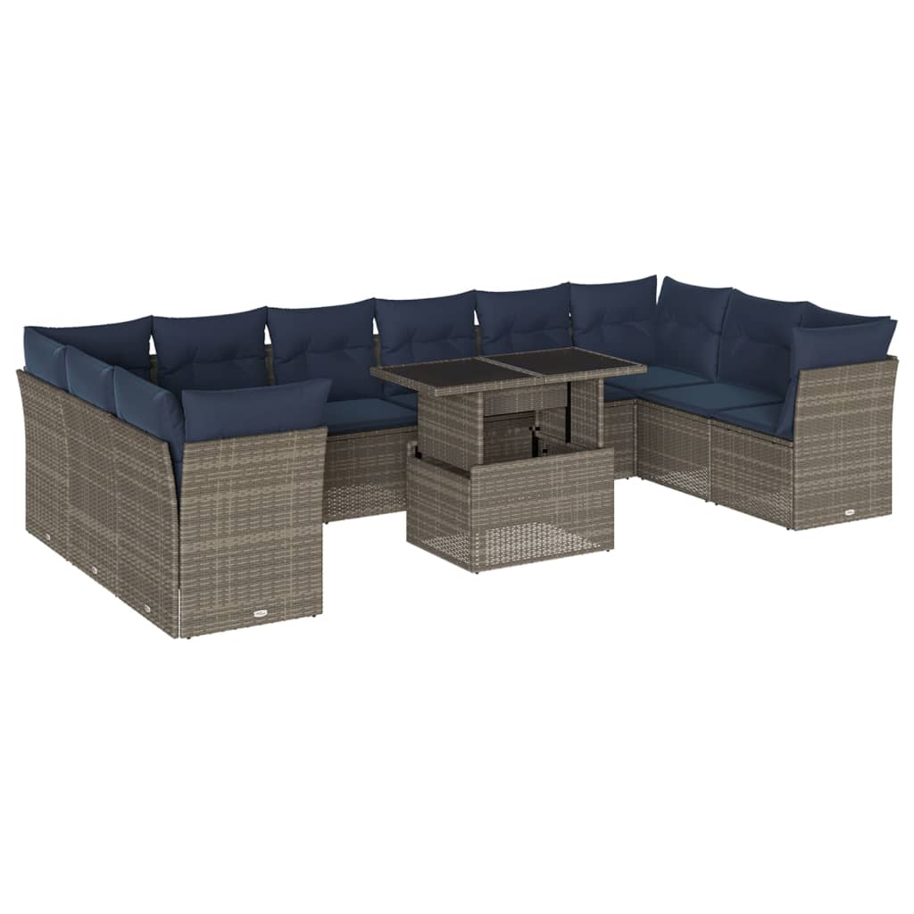 11 Piece Garden Sofa Set with Cushions Grey Poly Rattan