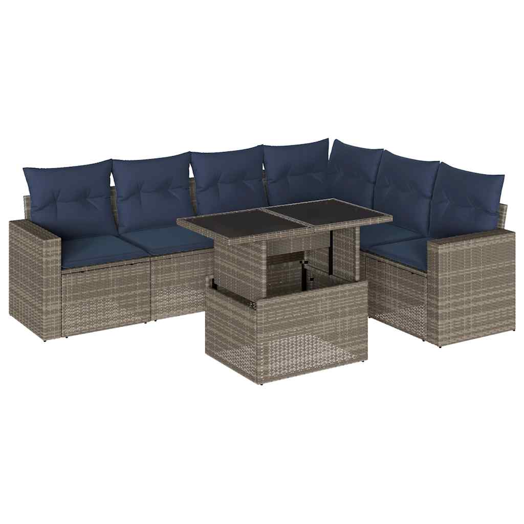 7 Piece Garden Sofa Set with Cushions Grey Poly Rattan